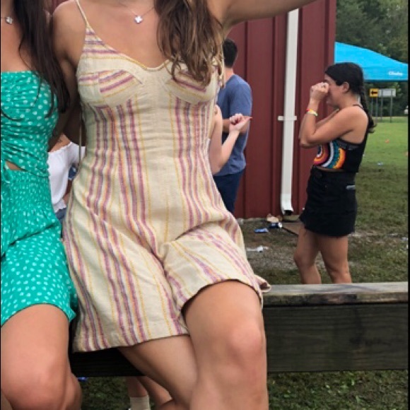 Free people knit rainbow tan mini flowy dress - Picture 5 of 5